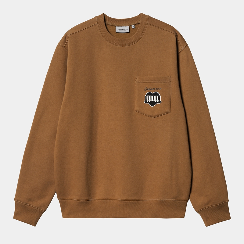 Brown Men Carhartt Heart Train Pocket Sweatshirt | RAI-964053