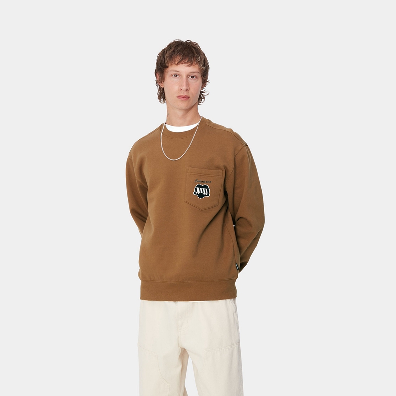 Brown Men Carhartt Heart Train Pocket Sweatshirt | RAI-964053