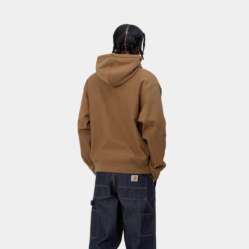 Brown Men Carhartt Hooded American Script Hoodie | EZB-621594