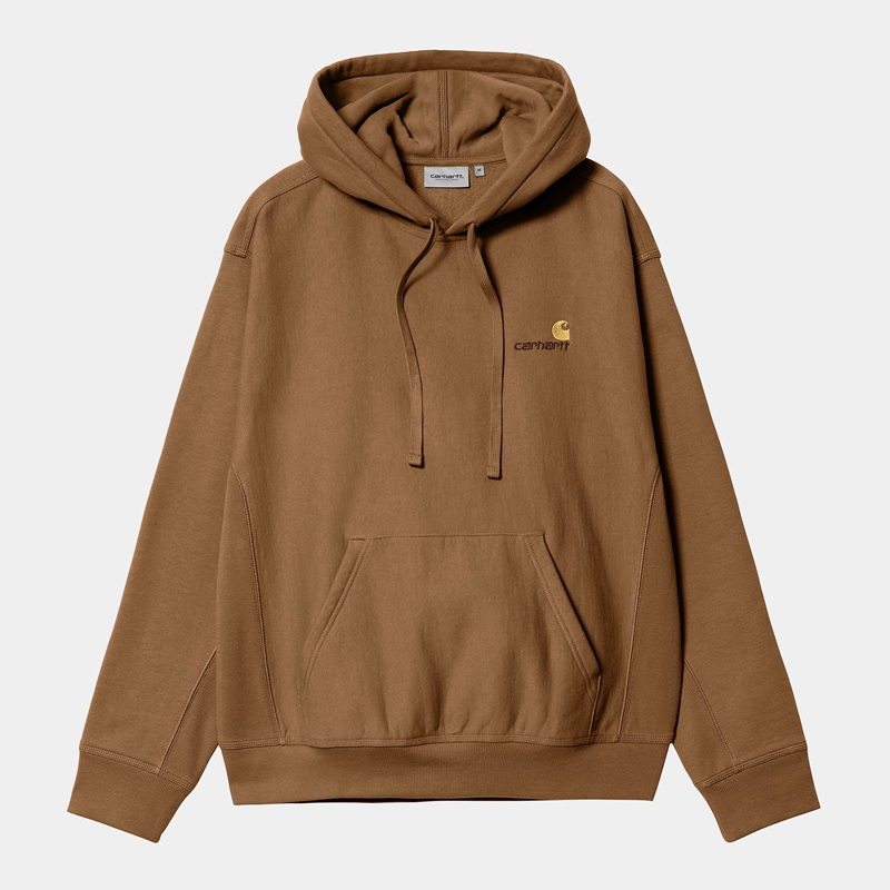 Brown Men Carhartt Hooded American Script Hoodie | EZB-621594