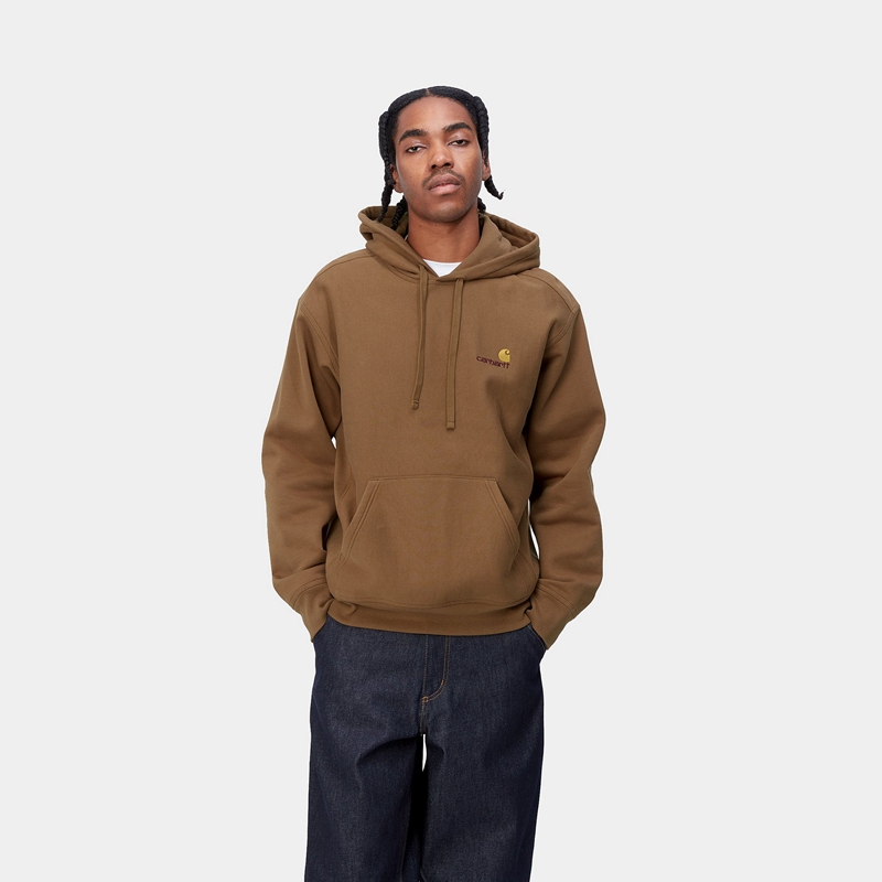 Brown Men Carhartt Hooded American Script Hoodie | EZB-621594