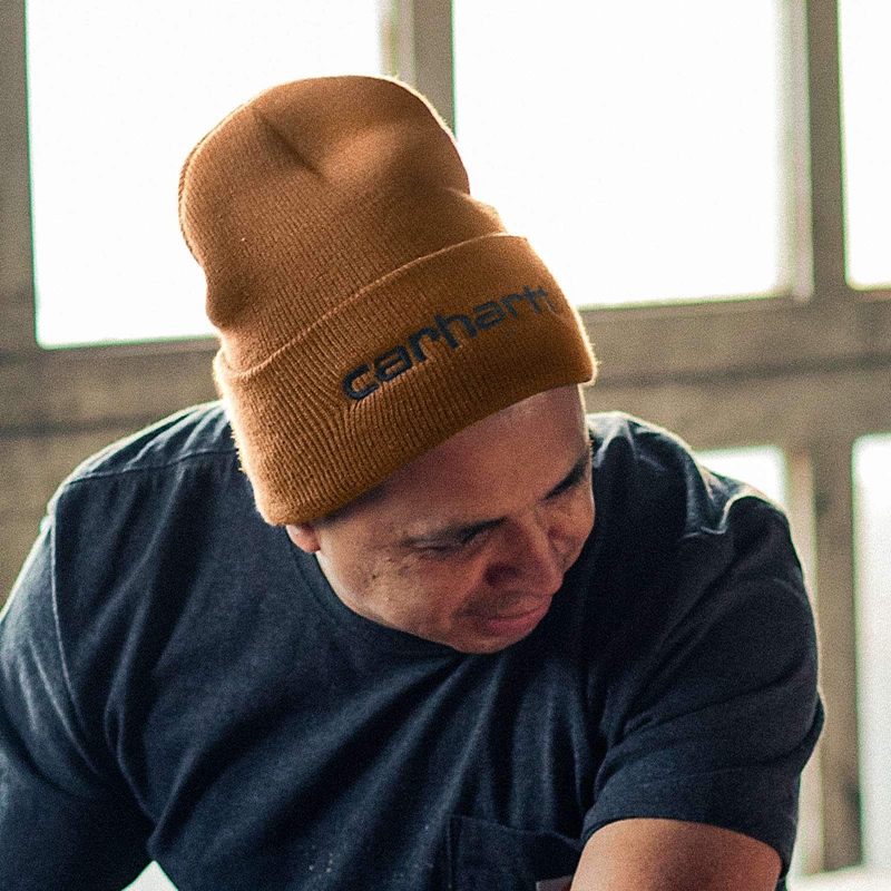 Brown Men Carhartt Knit Insulated Logo Graphic Cuffed Beanie Hats | GAQ-187325