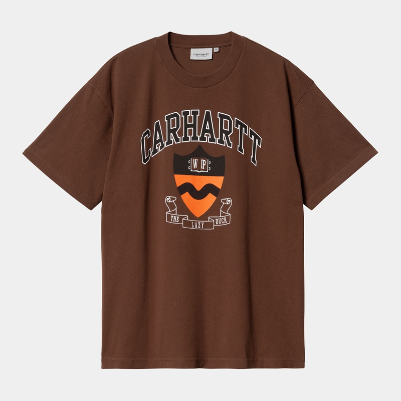 Brown Men Carhartt Lazy Duck Academy T-Shirt | SZJ-401973