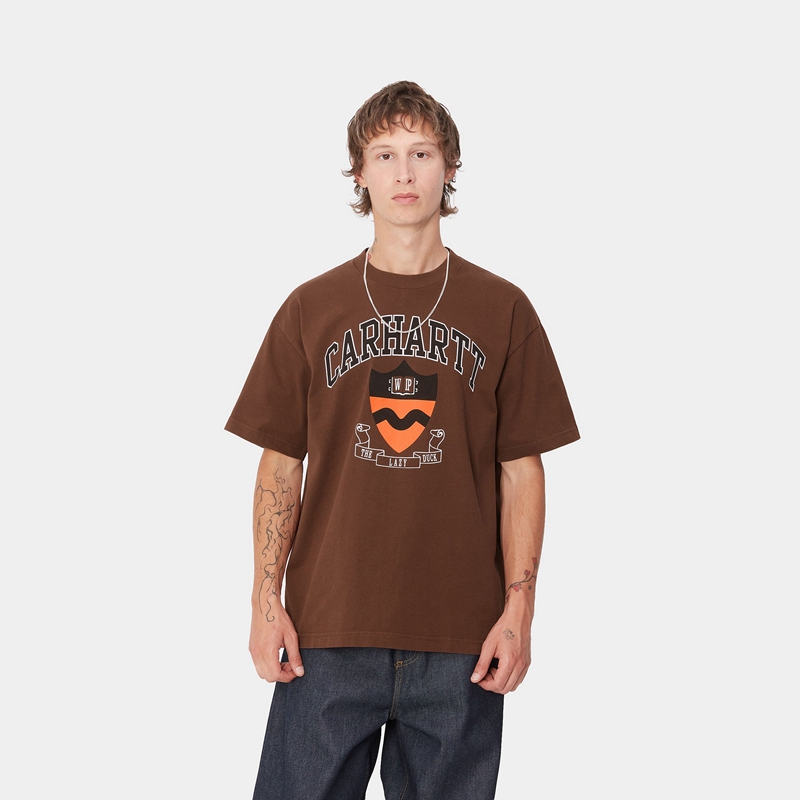 Brown Men Carhartt Lazy Duck Academy T-Shirt | SZJ-401973