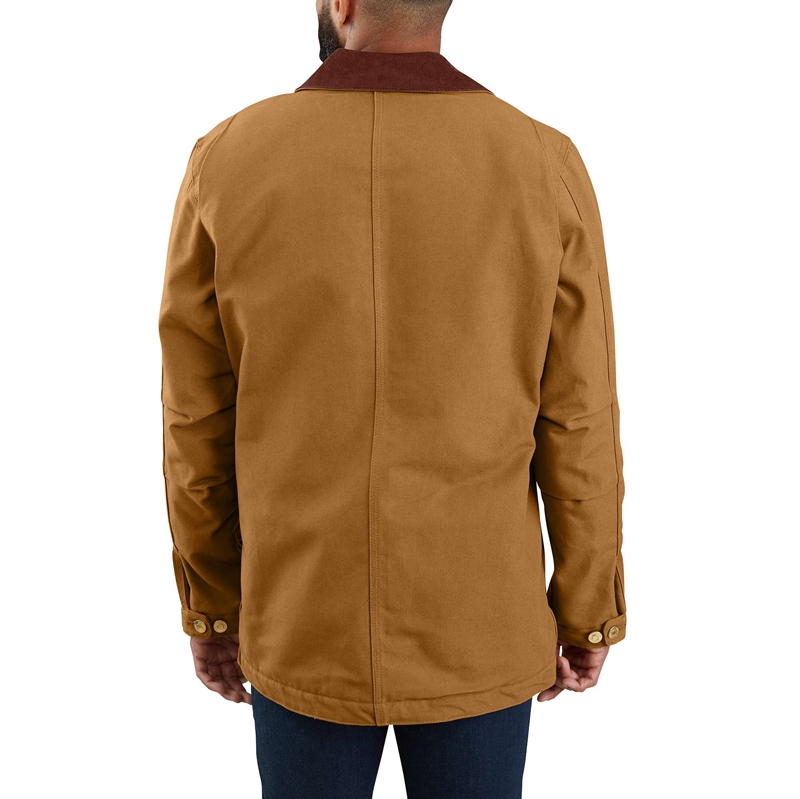 Brown Men Carhartt Loose Fit Firm Duck Blanket-Lined Chore Coats | AFV-058176