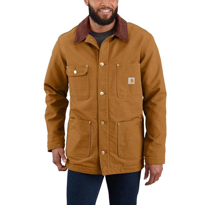 Brown Men Carhartt Loose Fit Firm Duck Blanket-Lined Chore Coats | AFV-058176