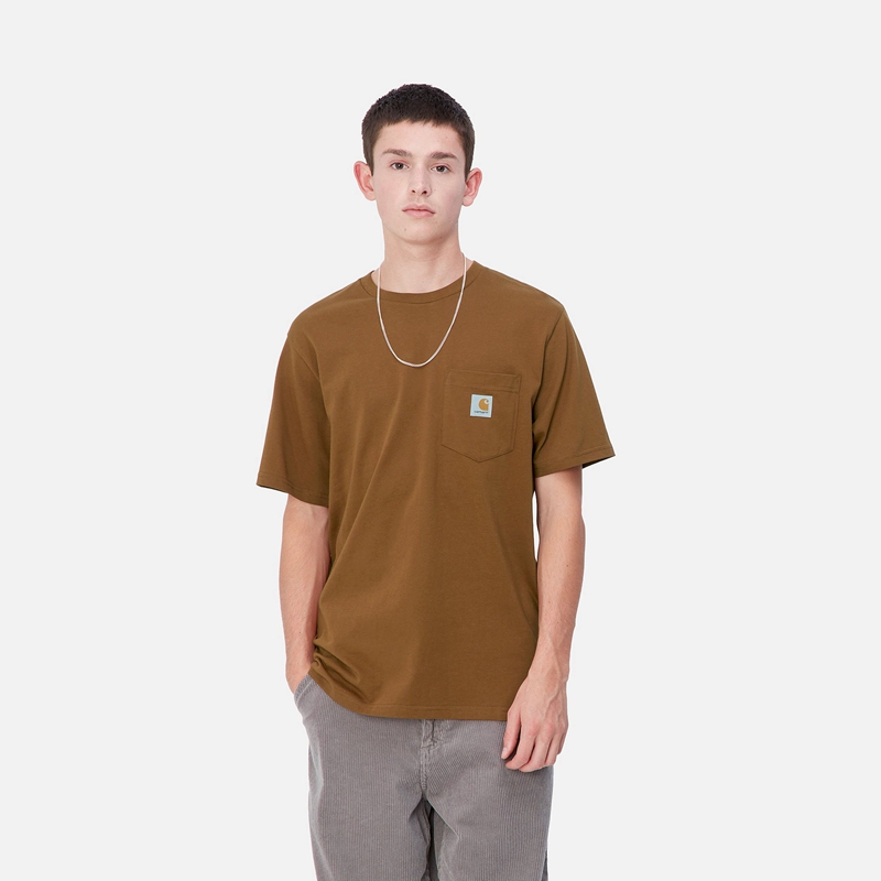 Brown Men Carhartt Pocket T-Shirt | HBL-095861