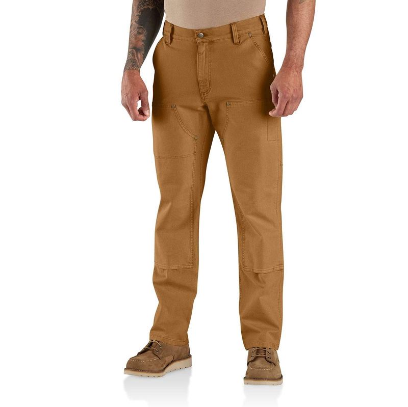 Brown Men Carhartt Rugged Flex® Relaxed Fit Garment Dyed Duck Double-Front Utility Pants | CTD-326490