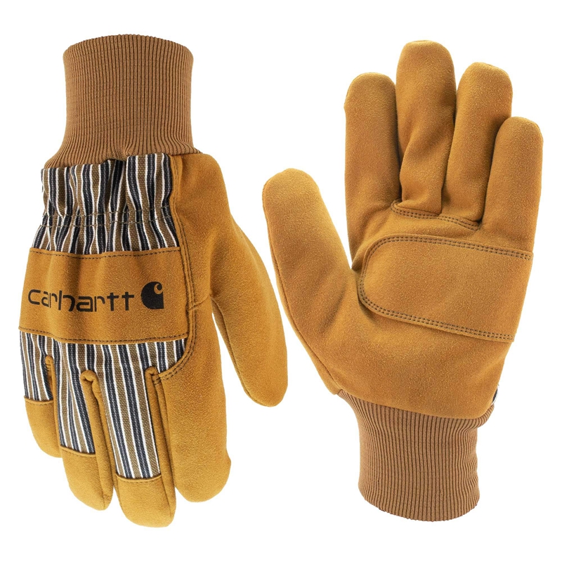 Brown Men Carhartt Synthetic Suede Knit Cuff Work Gloves | GWQ-487630