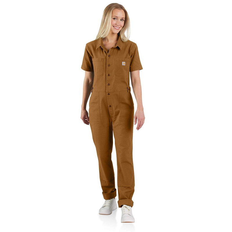 Brown Women Carhartt Short-Sleeve Coverall Overalls | TLD-384609