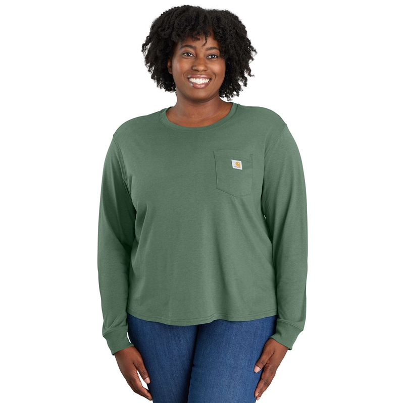 Brown Women Carhartt TENCEL™ Fiber Series Loose Fit Long-Sleeve Crewneck Pocket T-Shirt | KQJ-914632