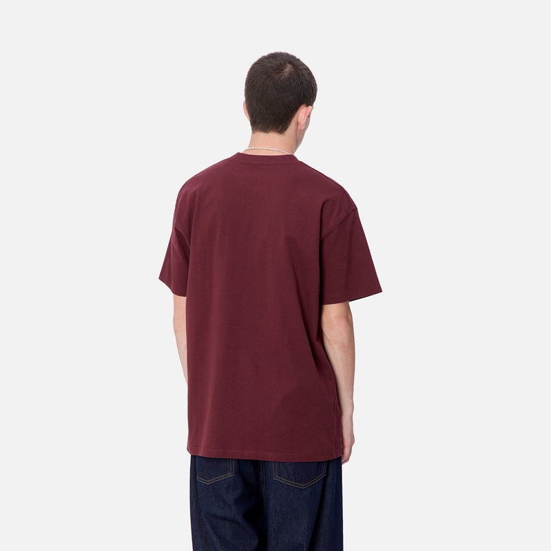 Burgundy Men Carhartt American Script T-Shirt | LPX-935417