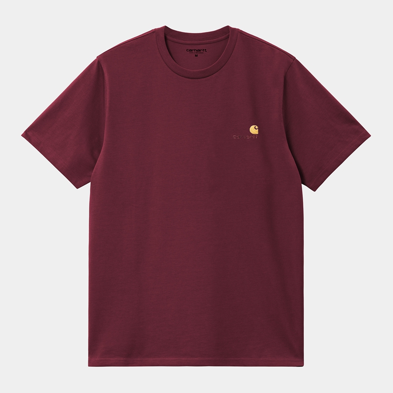 Burgundy Men Carhartt American Script T-Shirt | LPX-935417