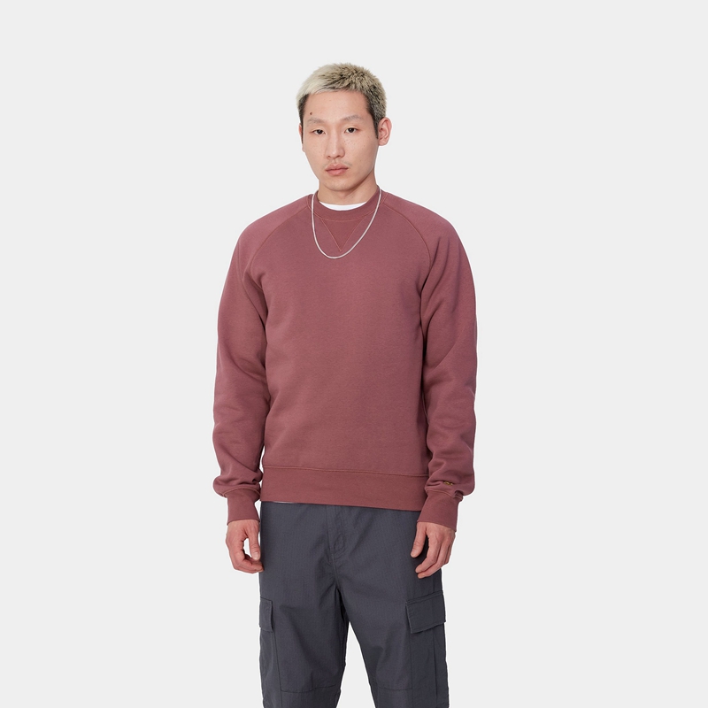 Burgundy Men Carhartt Chase Sweatshirt | IWC-742593