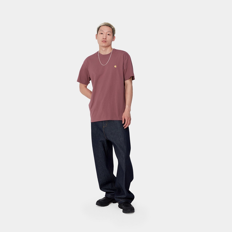 Burgundy Men Carhartt Chase T-Shirt | YFI-026594