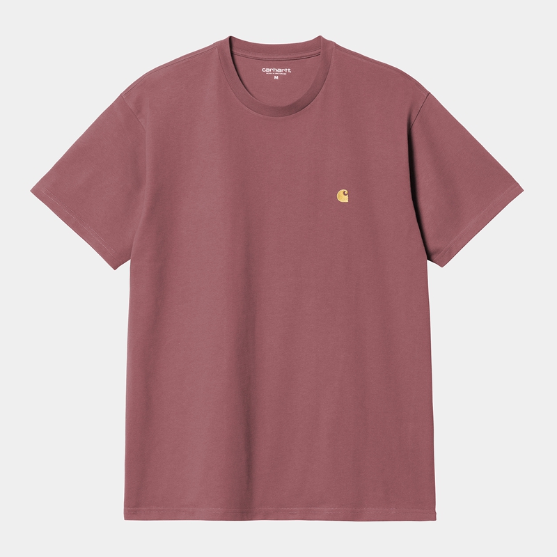 Burgundy Men Carhartt Chase T-Shirt | YFI-026594