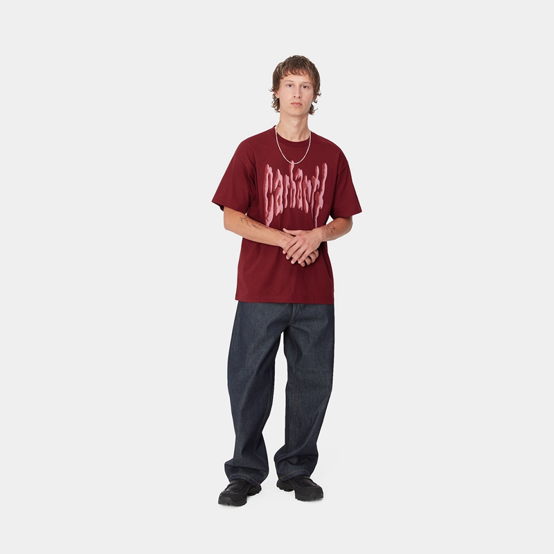 Burgundy Men Carhartt Goo T-Shirt | LIA-219745