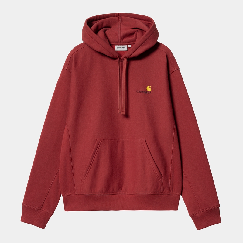 Burgundy Men Carhartt Hooded American Script Hoodie | WYN-641392