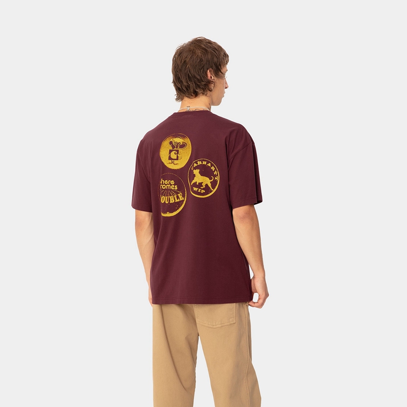 Burgundy Men Carhartt Pins T-Shirt | XOH-051892