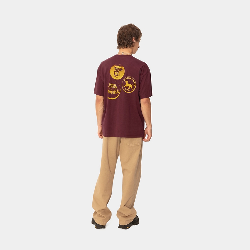 Burgundy Men Carhartt Pins T-Shirt | XOH-051892