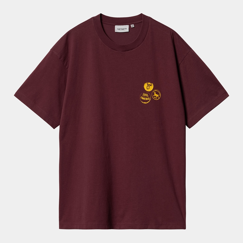 Burgundy Men Carhartt Pins T-Shirt | XOH-051892