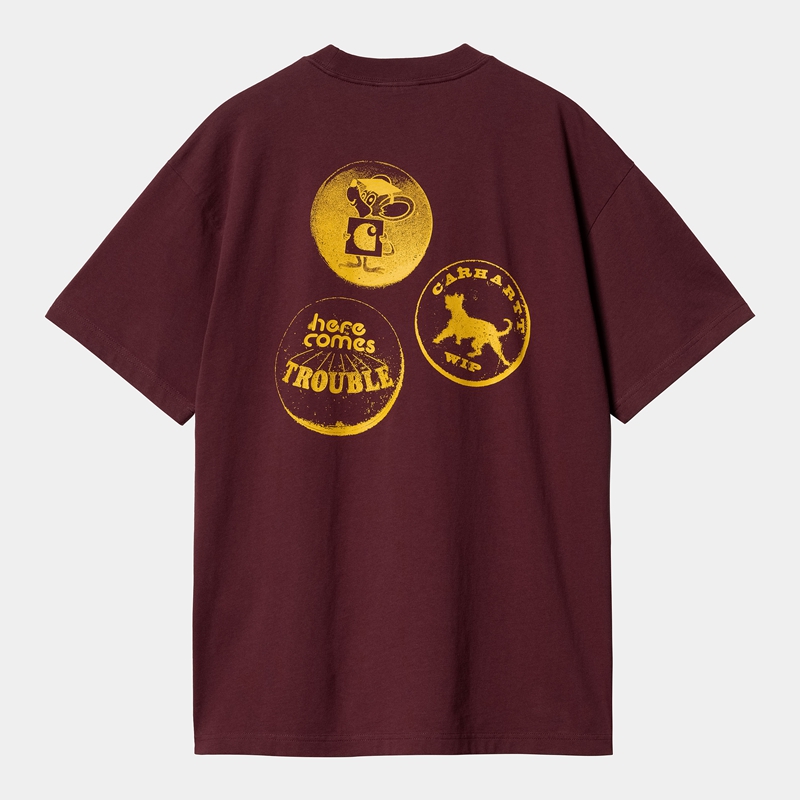 Burgundy Men Carhartt Pins T-Shirt | XOH-051892