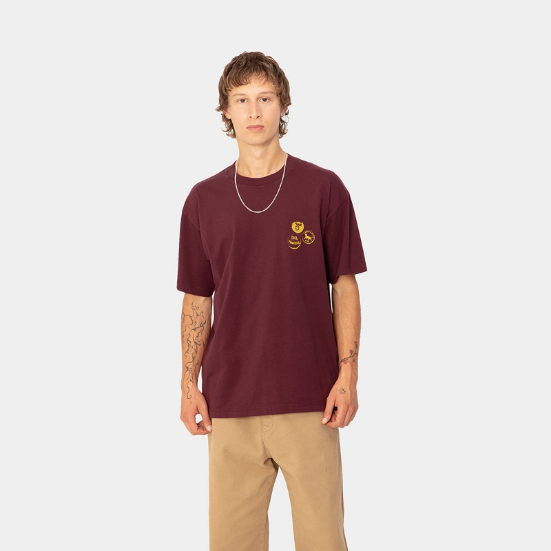 Burgundy Men Carhartt Pins T-Shirt | XOH-051892