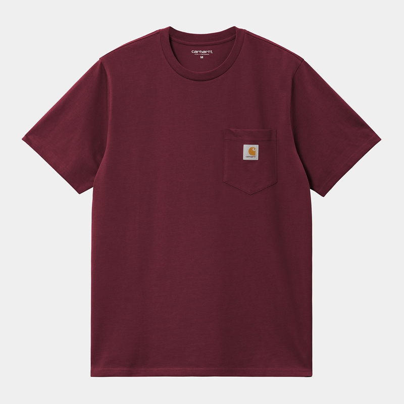 Burgundy Men Carhartt Pocket T-Shirt | RAV-042317