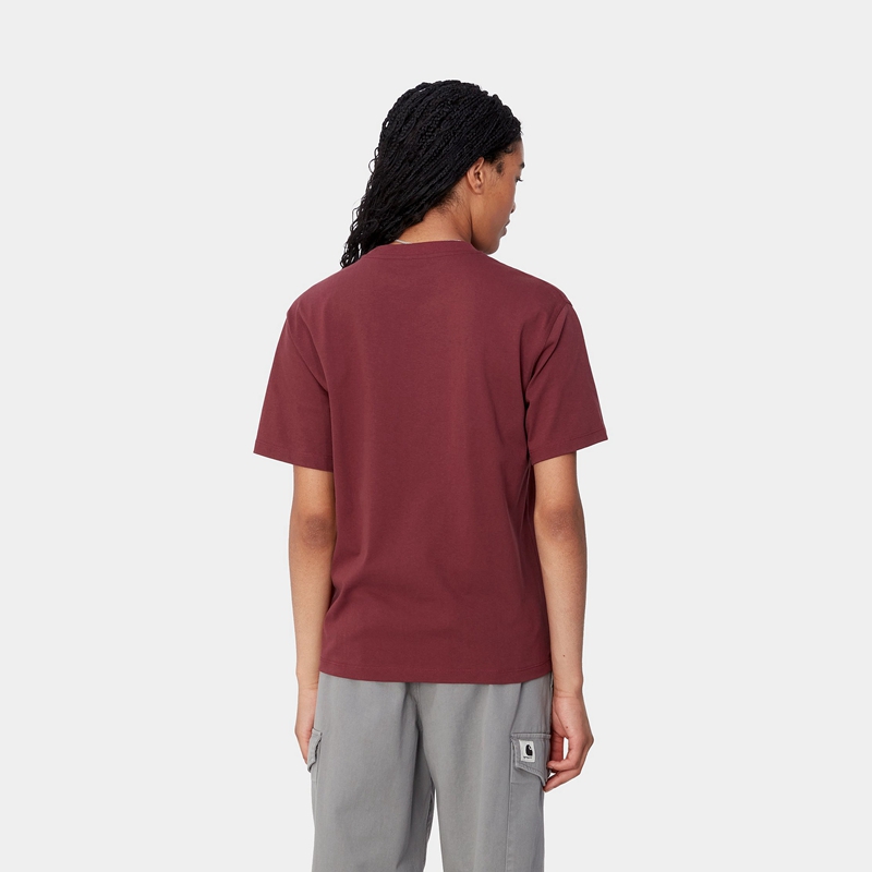 Burgundy Women Carhartt American Script T-Shirt | MKI-905271