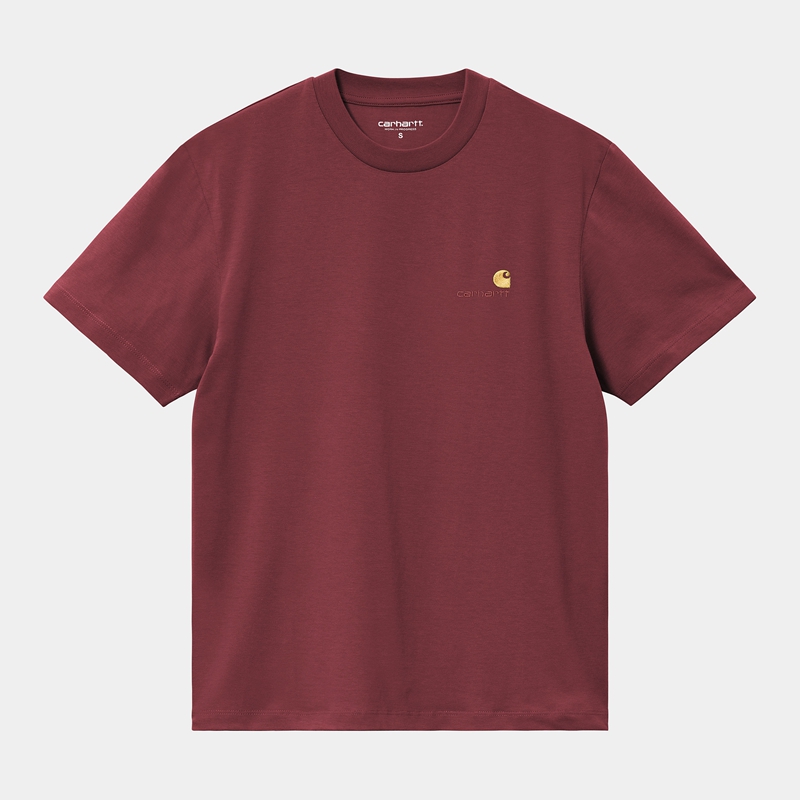 Burgundy Women Carhartt American Script T-Shirt | MKI-905271