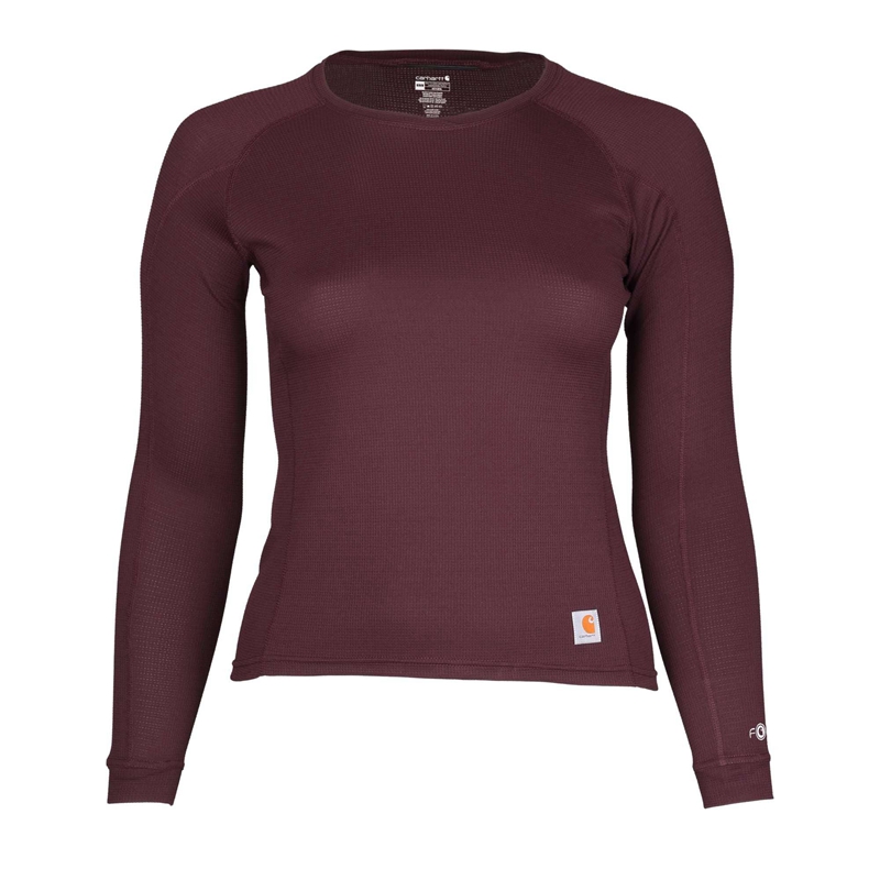 Burgundy Women Carhartt Force® Midweight Waffle Base Layer Crewneck Tops | UEQ-738915