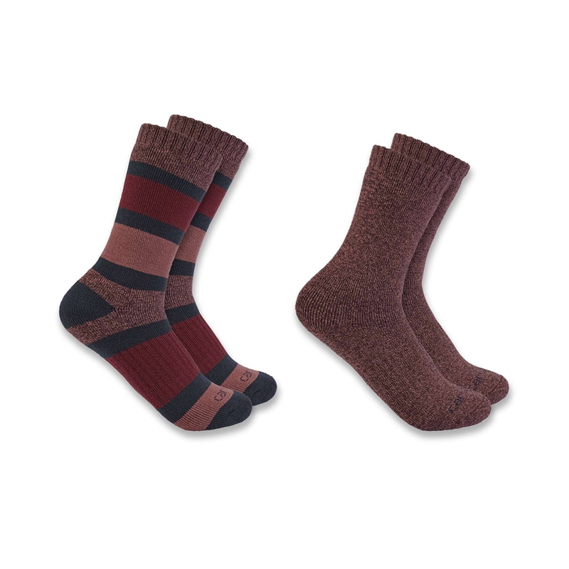 Burgundy Women Carhartt Heavyweight Crew 2-Pack Socks | KQC-915846