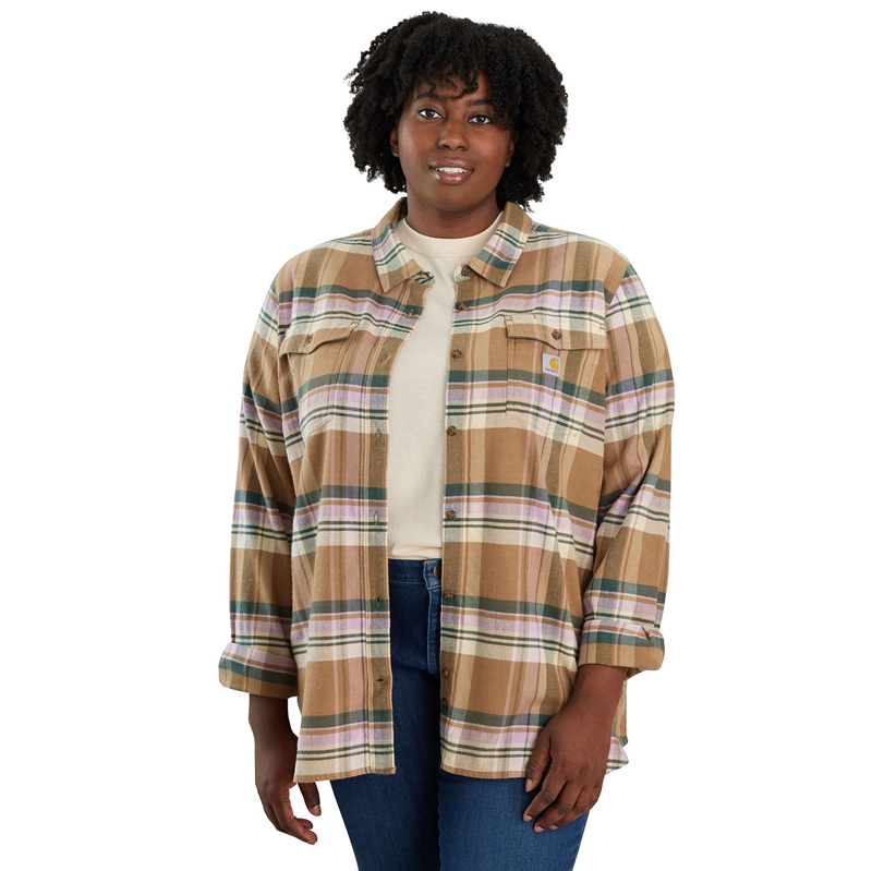 Copper Brown Women Carhartt TENCEL™ Fiber Series Relaxed Fit Long-Sleeve Flannel Shirts | PCM-358692