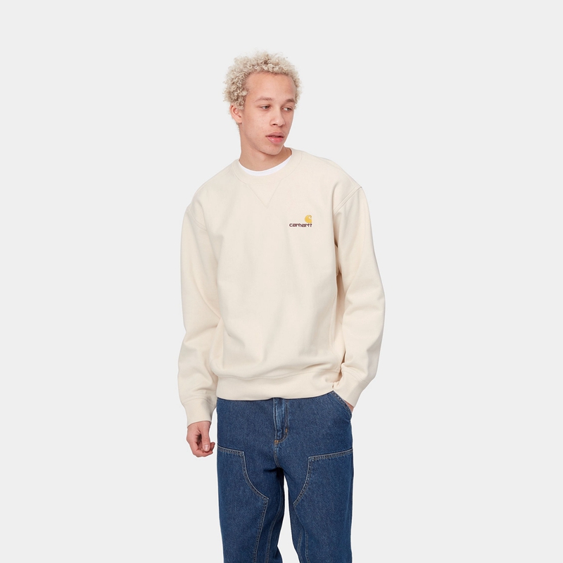 Cream Men Carhartt American Script Sweatshirt | JRT-716489