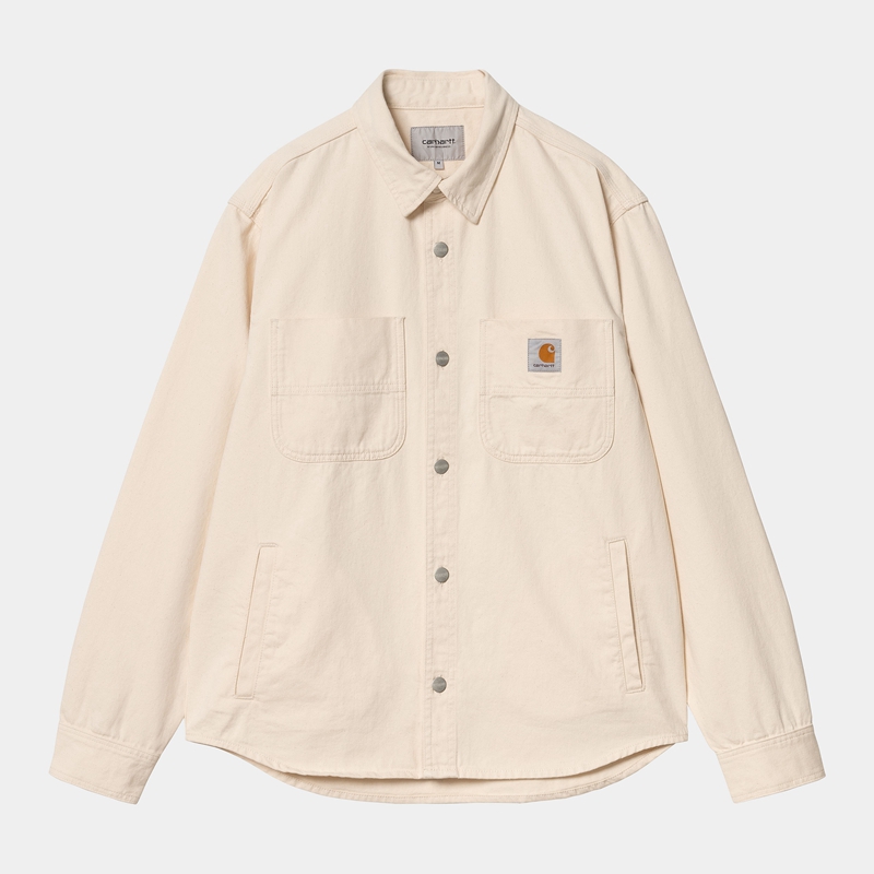 Cream Men Carhartt Glenn Shirt Jackets | WAF-637051