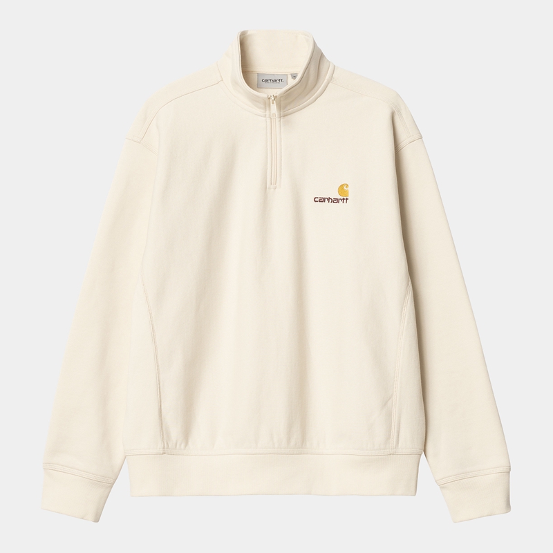 Cream Men Carhartt Half Zip American Script Sweatshirt | KNY-178302