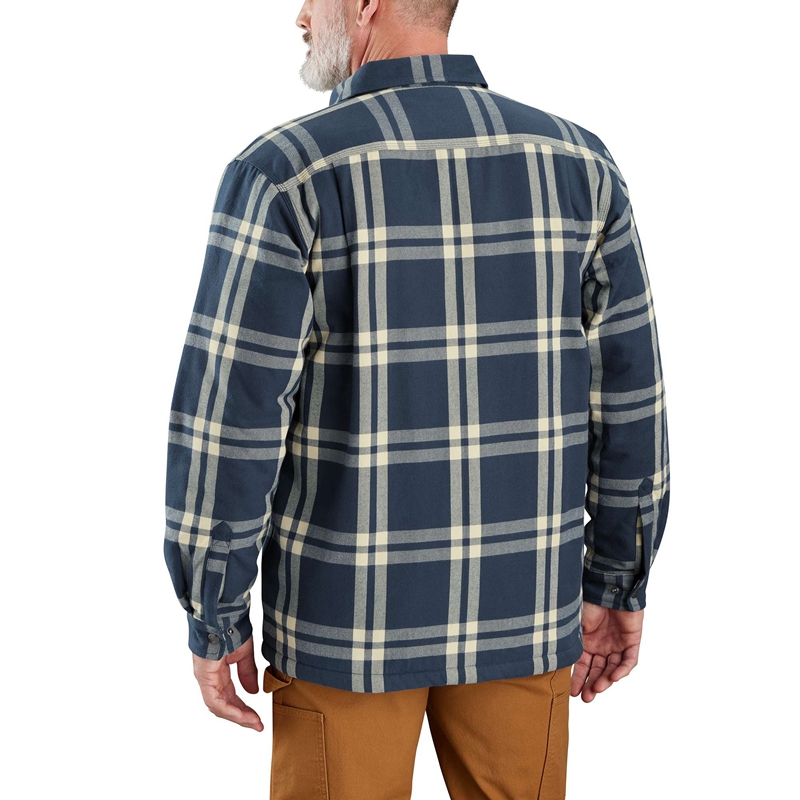 Dark Blue Men Carhartt Relaxed Fit Flannel Sherpa-Lined Shirt Jackets | BRE-587624