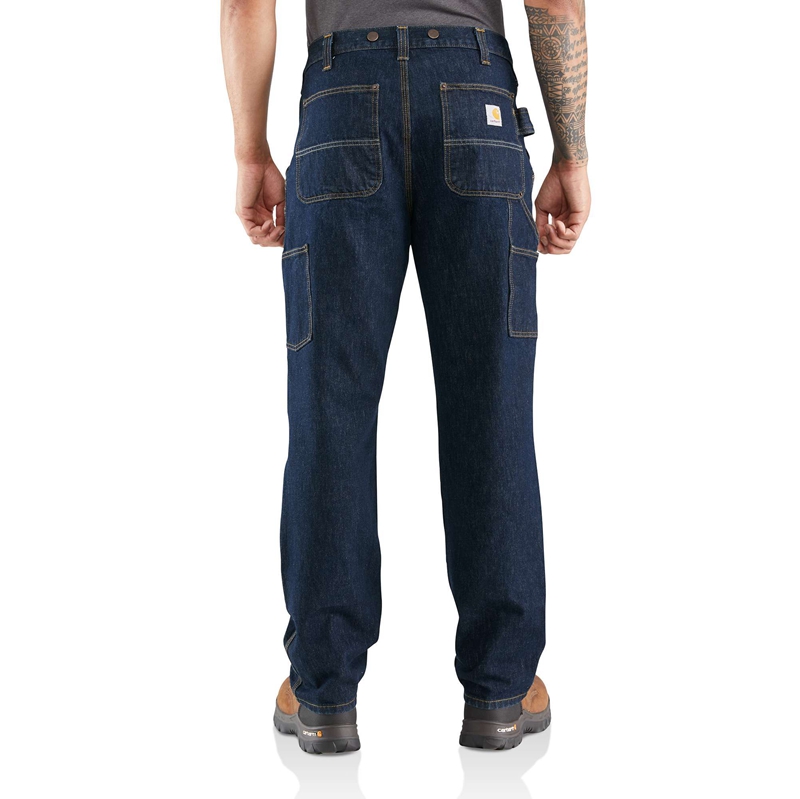 Dark Blue Men Carhartt Rugged Flex® Relaxed Fit Heavyweight Double-Front Utility Logger Jeans | EXD-093724