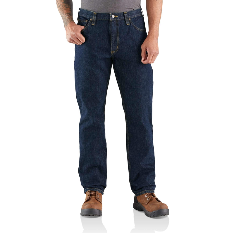 Dark Blue Men Carhartt Rugged Flex® Relaxed Fit 5-Pocket Utility Jeans | FLJ-642810