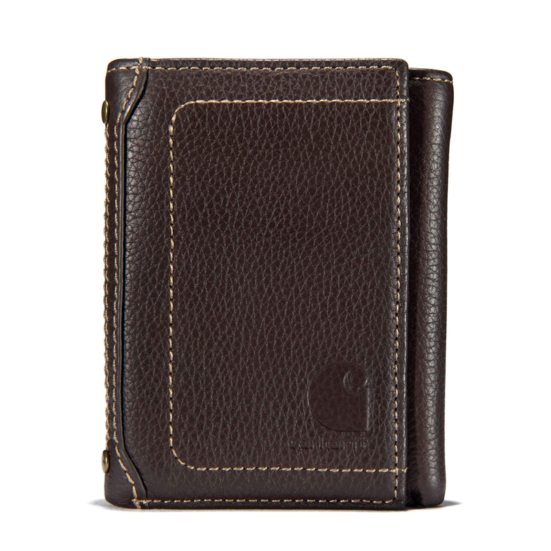 Dark Brown Men Carhartt Milled Pebble Trifold Wallets | TRB-265049