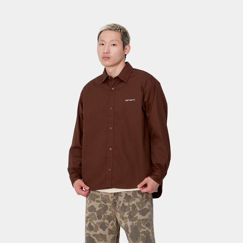 Dark Brown Men Carhartt Module Script Shirts | WJP-052361