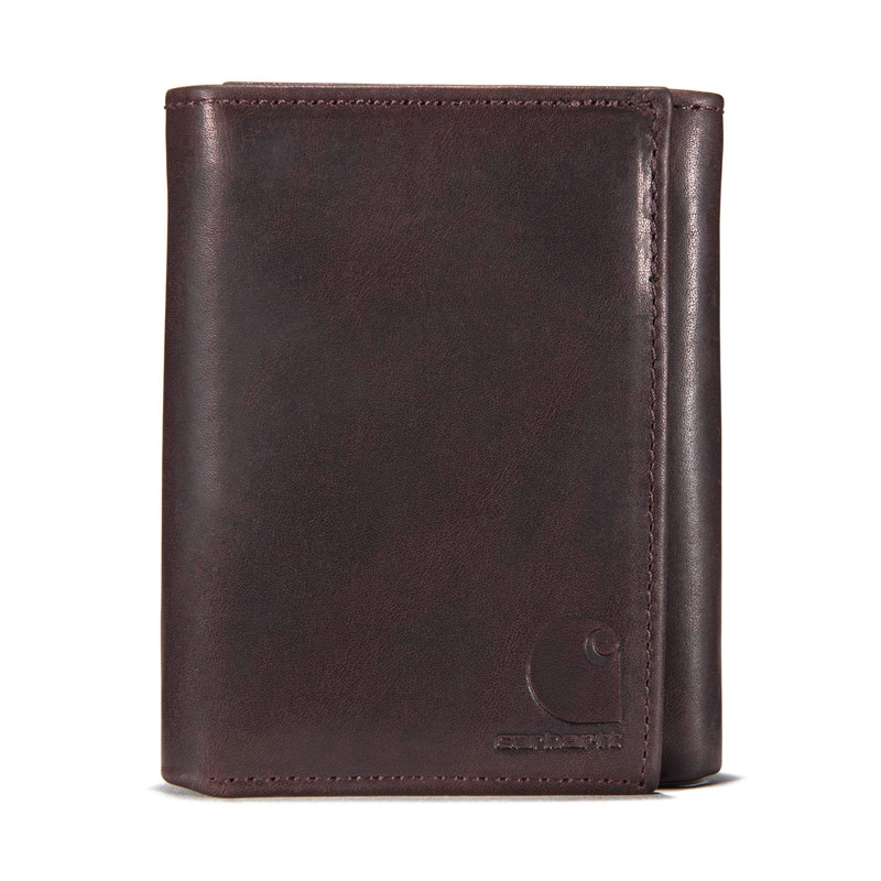 Dark Brown Men Carhartt Oil Tan Trifold Wallets | AXI-419860