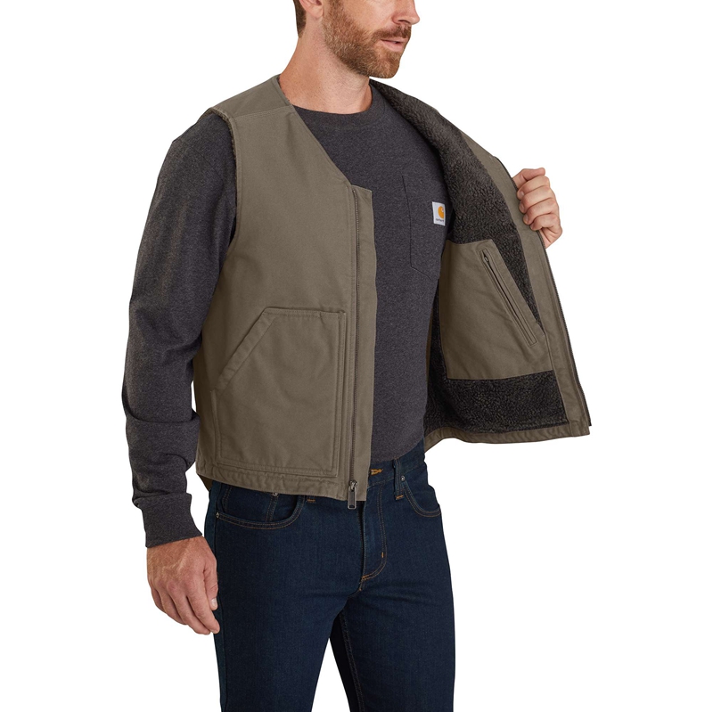 Dark Brown Men Carhartt Relaxed Fit Washed Duck Sherpa-Lined Vest | VUK-350124