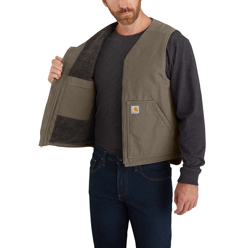 Dark Brown Men Carhartt Relaxed Fit Washed Duck Sherpa-Lined Vest | VUK-350124