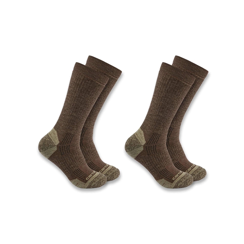 Dark Coffee Men Carhartt Midweight Synthetic-Wool Blend Crew 2-Pack Socks | VFS-915784