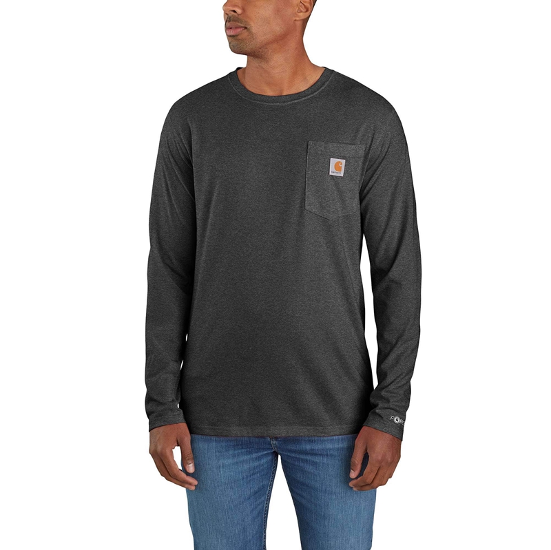 Dark Grey Men Carhartt Force® Relaxed Fit Long-Sleeve Pocket T-Shirt | TZY-924360