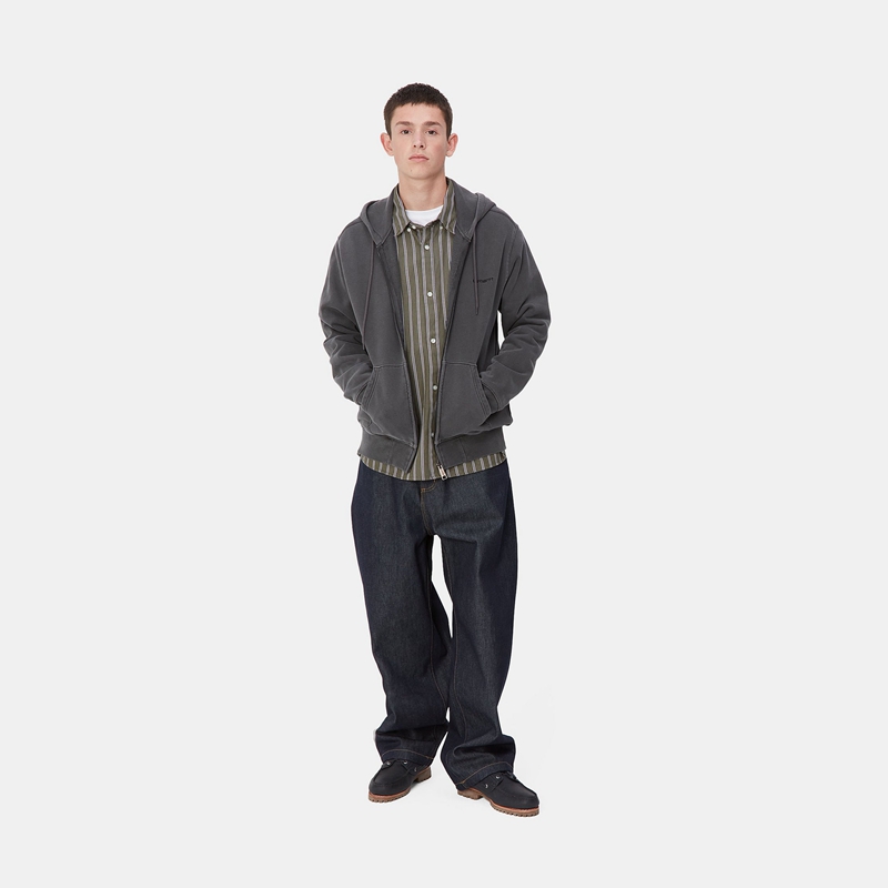 Dark Grey Men Carhartt Hooded Duster Script Jackets | AZN-650742