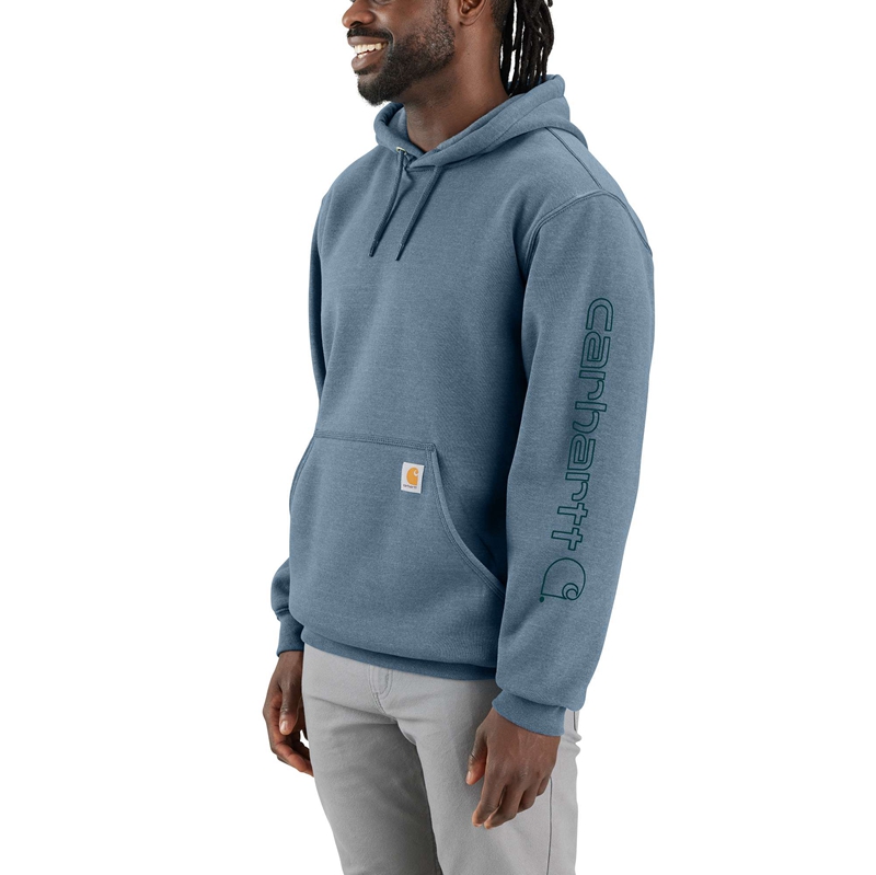 Dark Grey Men Carhartt Loose Fit Midweight Logo Sleeve Graphic Hoodie | QDX-280615