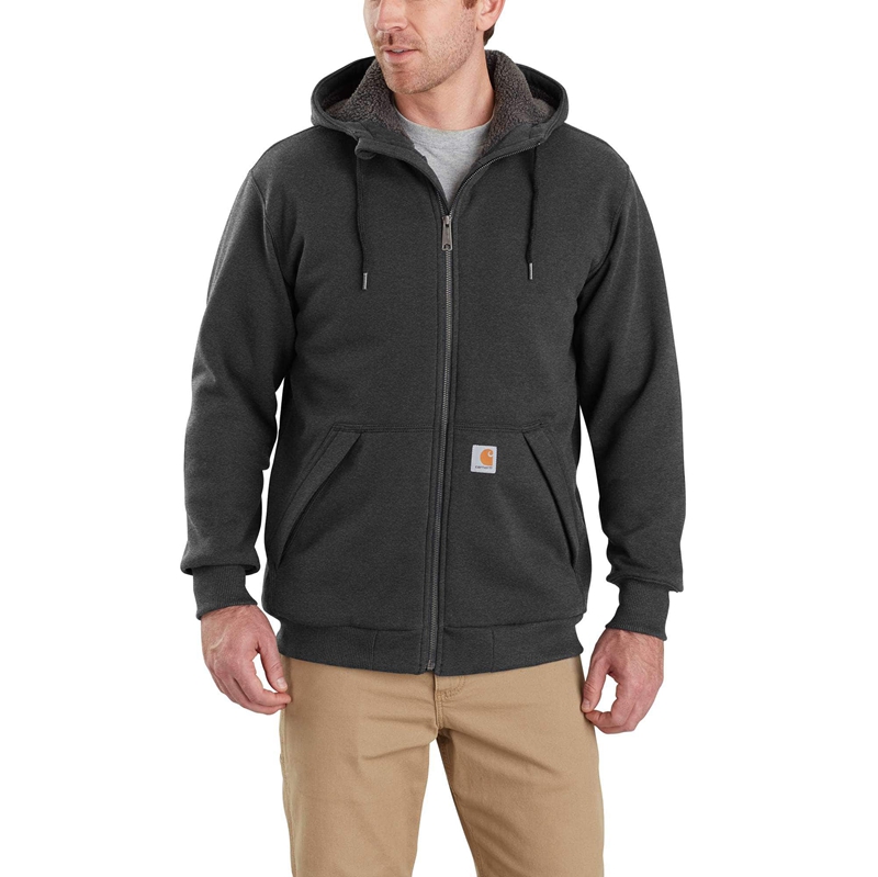 Dark Grey Men Carhartt Rain Defender® Relaxed Fit Midweight Sherpa-Lined Full-Zip Sweatshirt | PNQ-680719