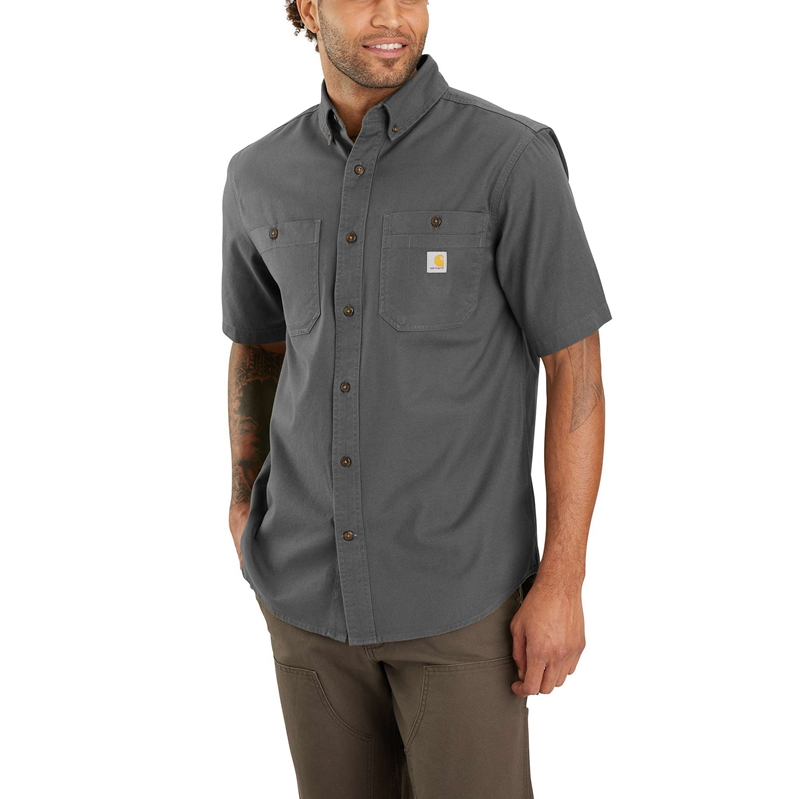 Dark Grey Men Carhartt Rugged Flex® Relaxed Fit Midweight Canvas-Sleeve Shirts | WFT-430812